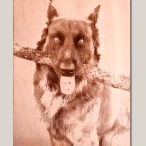 Wooden pet portrait created from a photo