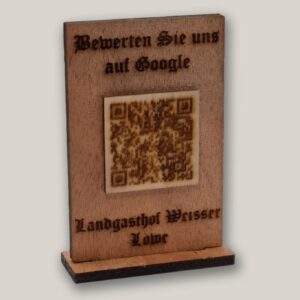 Custom engraved wooden QR display